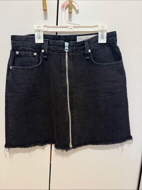 rag & bone Black Zip-Front Denim Mini Skirt